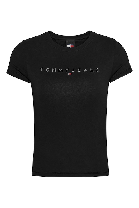 Tommy Jeans, Tricou din bumbac organic cu broderie logo, Negru