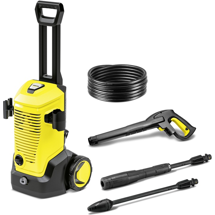 Aparat de spalat cu presiune Karcher K 5 EU, 2100 W, motor universal, 145 bar, 5000 l/h debit maxim, furtun de presiune 8 m, contine: pistol de inalta presiune G 180 Q + lance Vario Power Jet + lance Dirt blaster