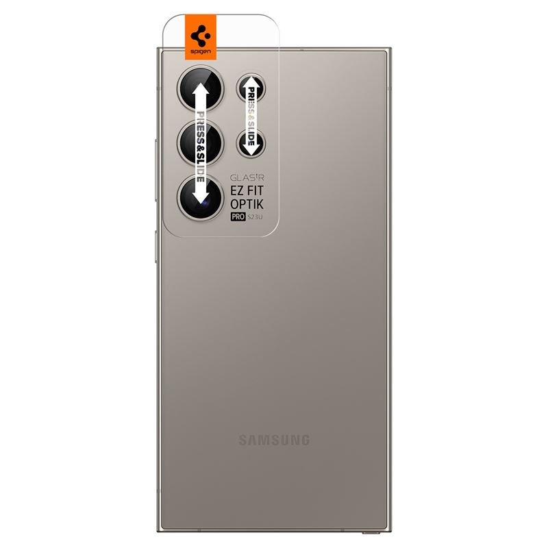 Set 2x5 protectii sticla camera foto Spigen Optik EZ FIT compatibil cu Samsung Galaxy S24 Ultra Gray