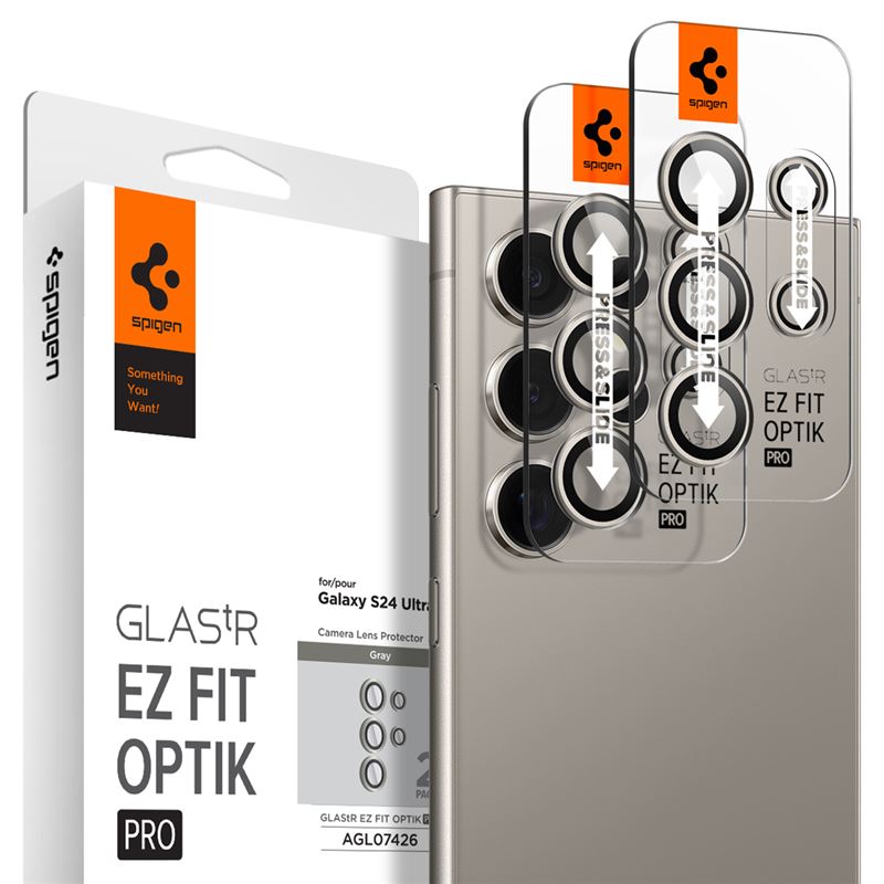 Set 2x5 protectii sticla camera foto Spigen Optik EZ FIT compatibil cu Samsung Galaxy S24 Ultra Gray
