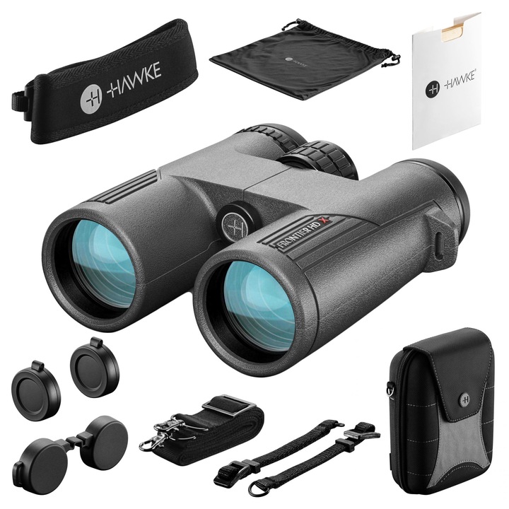 Бинокъл Frontier HD X и комплект аксесоари, HAWKE, Увеличение X10, Сив, 725g