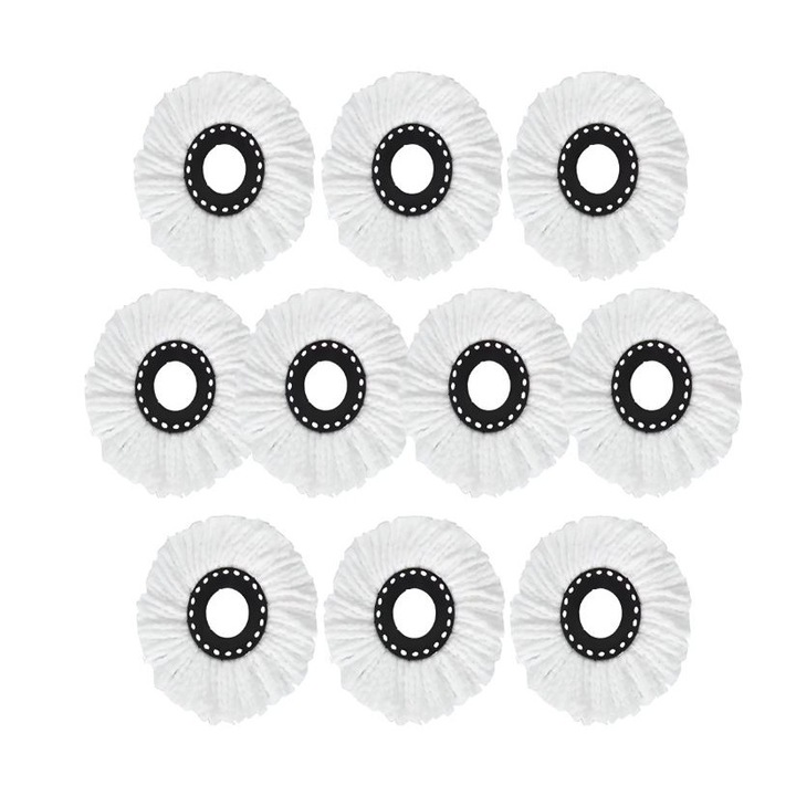 Set 10 Rezerve pentru mop rotativ, Microfibra, Alb, 16 cm