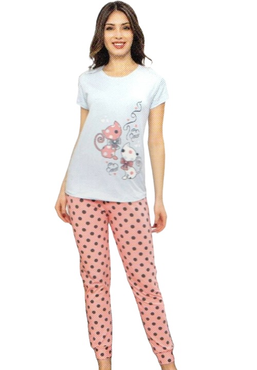 Női pizsama Premium Lycra / Cotton, UraMag, 2 db, Skyblue/Rózsaszín