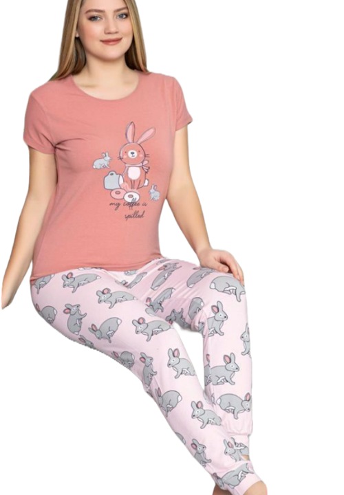 Női pizsama Premium Lycra / Cotton, UraMag, 2 db, Szürke/Narancssárga