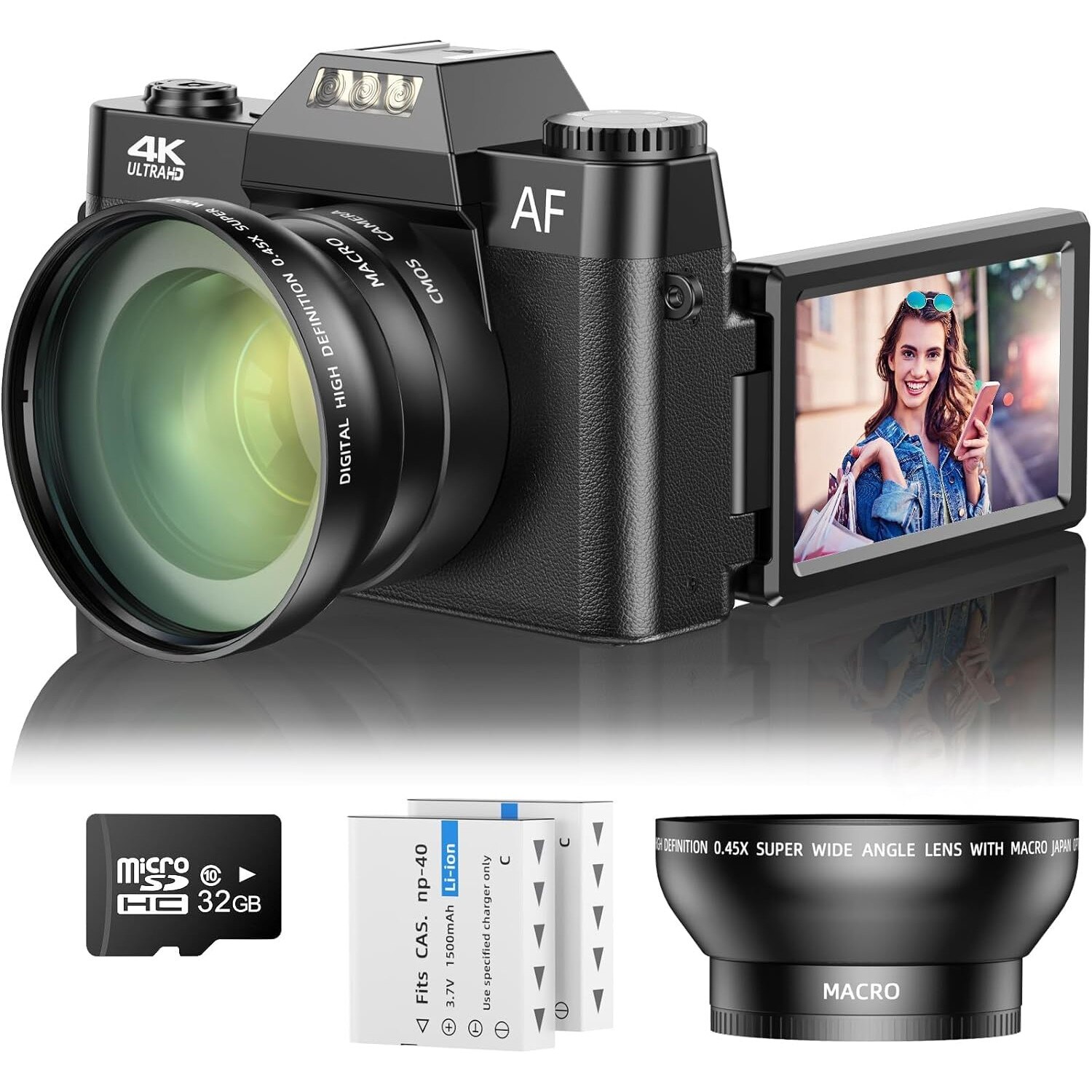 Цифрова видеокамера, 4k, 48MP автофокус, включена 32GB карта, 2x ...