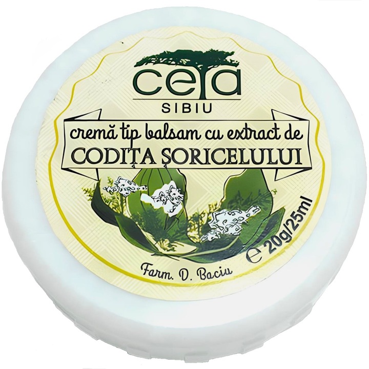 Balzsamkrém egérfarokkal, szikrázó, bőrpuhító, hidratáló és gyulladáscsökkentő hatású Dr. Baciu, 25ml, Ceta Verde Sibiu