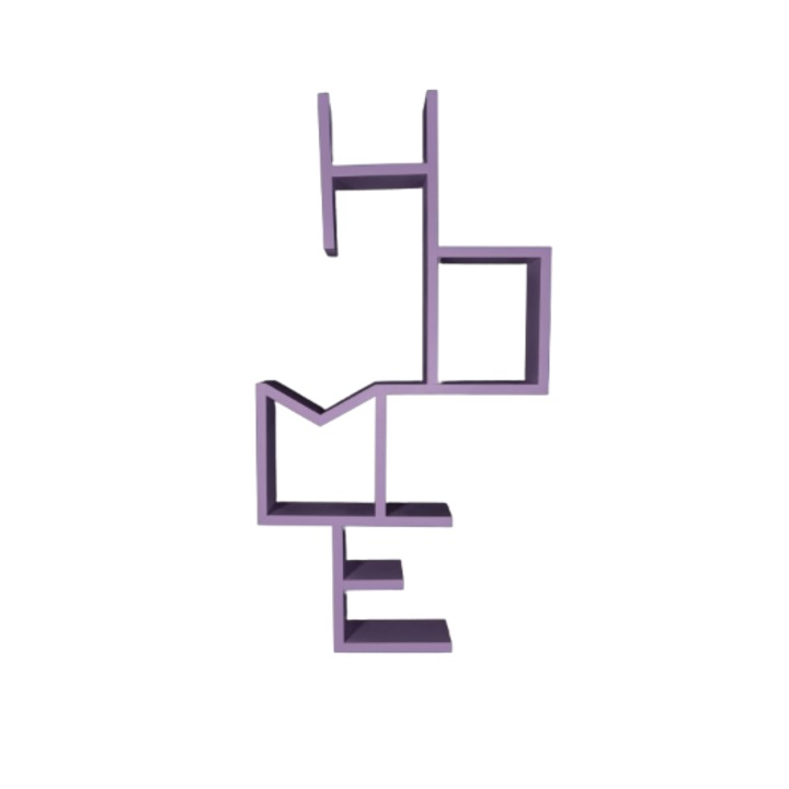 Dekoratív tömörfa falipolc "HOME", Lila