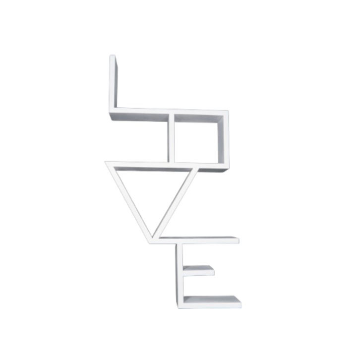 Dekoratív tömörfa falipolc "LOVE", Fehér