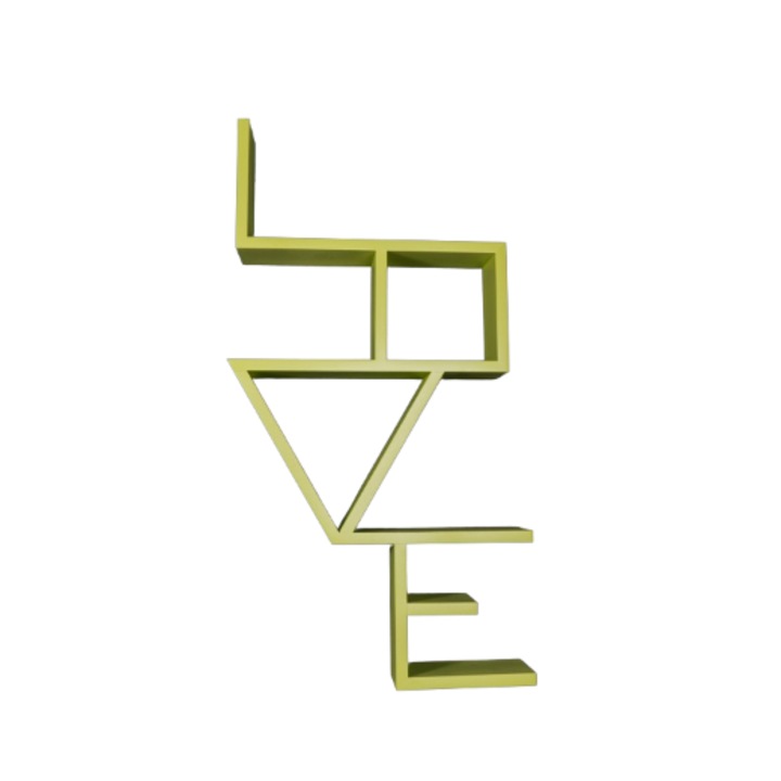 Dekoratív tömörfa falipolc "LOVE", zöld