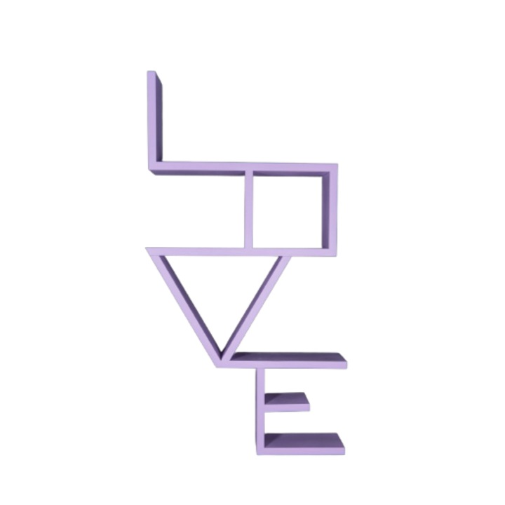 Dekoratív tömörfa falipolc "LOVE", Lila