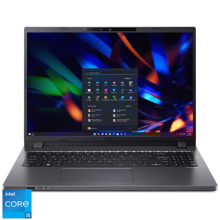 Acer TravelMate TMP216-51-TCO-59K8 16" WUXGA IPS laptop, Intel® Core™ i5 1335U, 8GB, 512GB SSD, HDD Upgrade KIT, Intel® Iris® Xe Graphics, EFI Shell, Magyar billentyűzet, Szürke