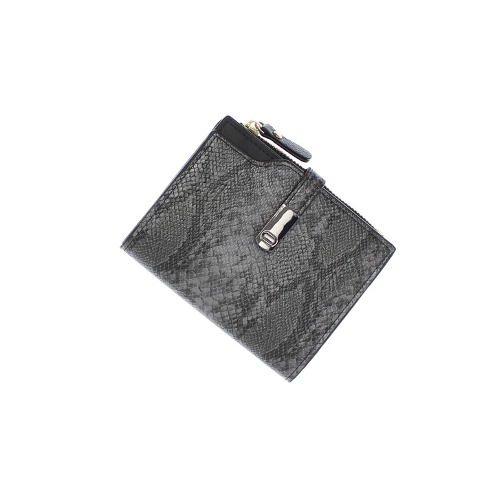 Portofel de dama, din piele ecologica, Buticcochet, 12.5x10x2 cm, Negru - PR1012