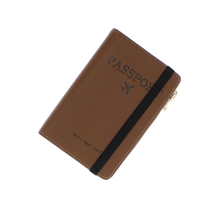 Поставка за паспорт, изработена от екологична кожа, Buticcochet, 17x11x1 см, кафява - PR1044
