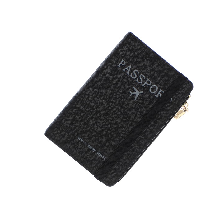Port pasaport, din piele ecologica, Buticcochet, 17x11x1 cm, Negru - PR1039