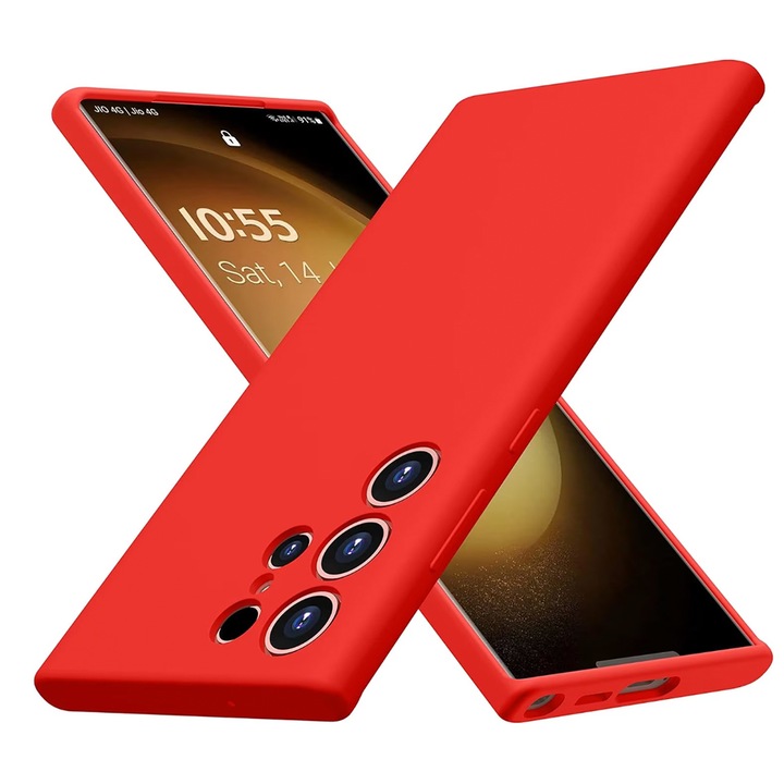 Husa BestCase® Premium Silicon, Compatibila Cu Samsung Galaxy S23 Ultra, 1.2MM Slim, Microfibra in interior, Antisoc, Rezistent la socuri, Protectie Camera, Margini ridicate pentru protectia ecranului, Rosu