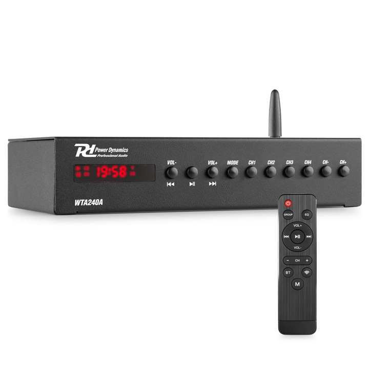 Amplificator, Power Dynamics, 2 x 40 W RMS, Wi-Fi, USB / Jack 3.5 mm, 110 x 185 x 41 mm, Negru