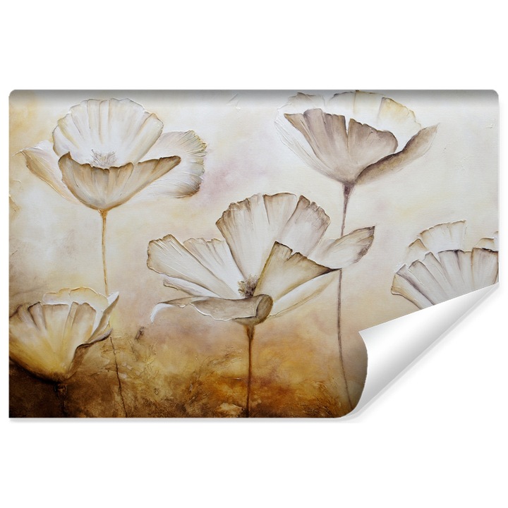 Fototapet Muralo abstractie, maci albi, decor in stil modern pentru living 135 cm x 90 cm dormitor, sepia