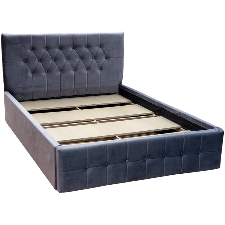 Тапицирано легло Nefmob Petra, 213X148X101CM, Сиво кадифе