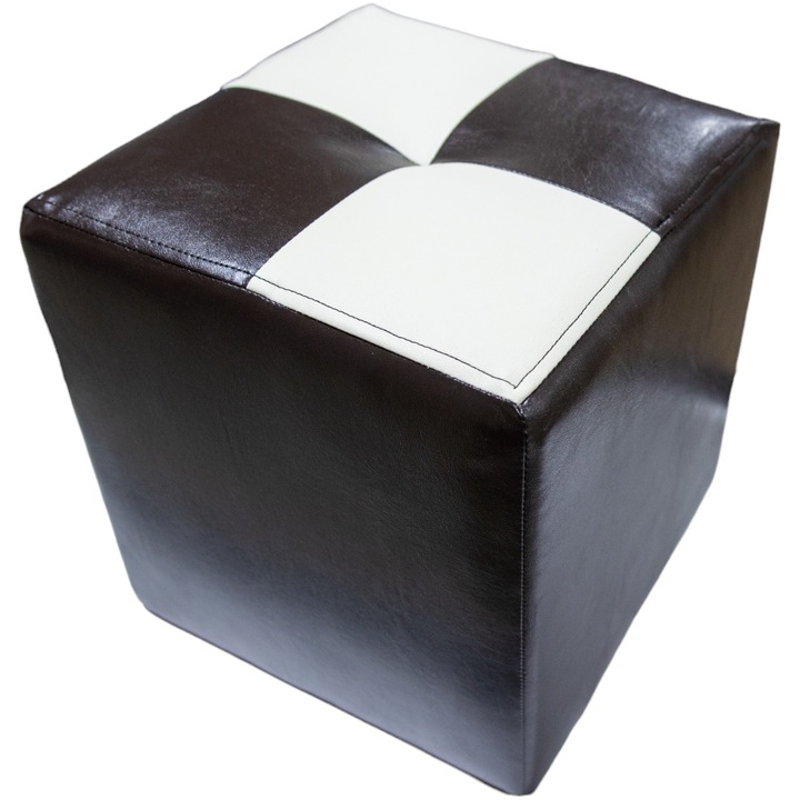 Taburet tapitat cub, 33X33X37, material piele ecologica wenge/ crem