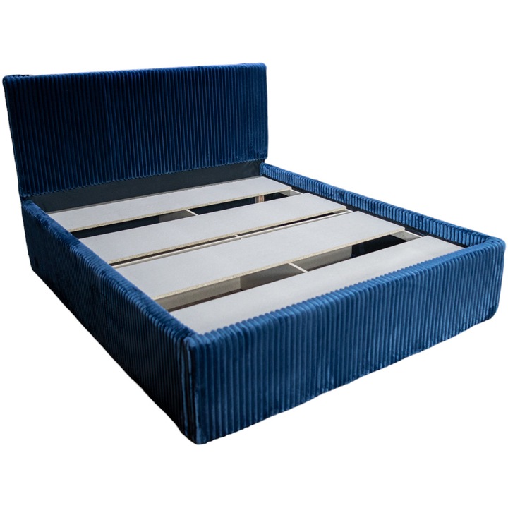 Pat tapitat Nefmob Tilia, (160x200) 213X168X112 cm, stofa plusata Albastru