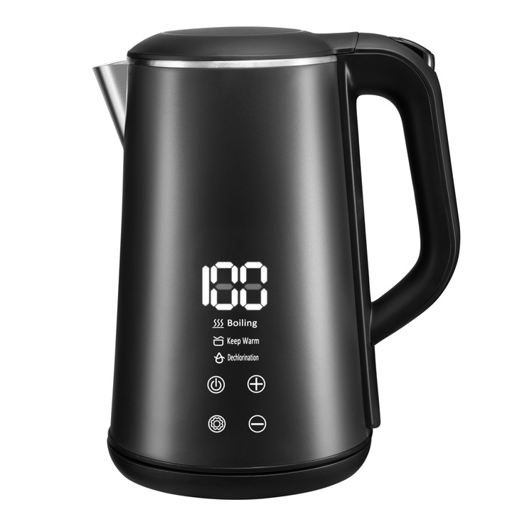 Електрическа кана Lehmann Aqua Black 10, 1.6 l, 1500W, контрол на температурата, сензорен панел, поддържане на температурата, режим на почистване, 273x157x206 mm, 1.15 kg, черна