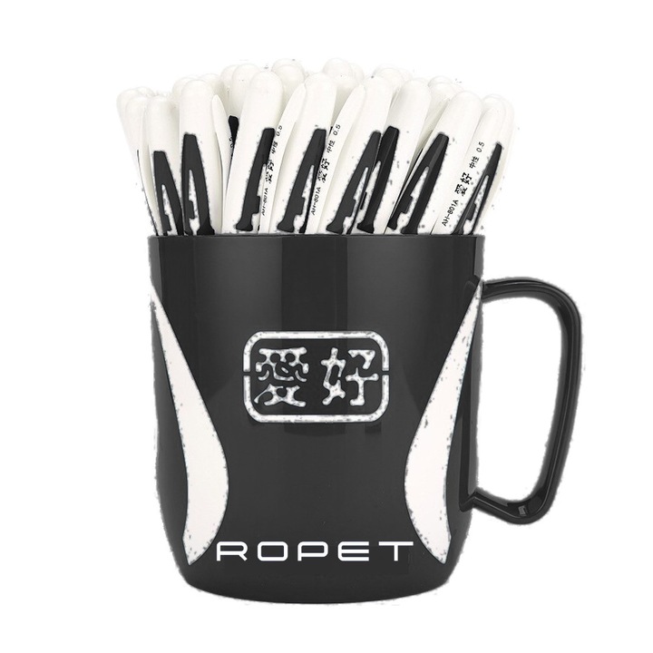 Set 48 Pix Cu Gel Negru, Cu Cana Plastic, 0.5mm, Ropet