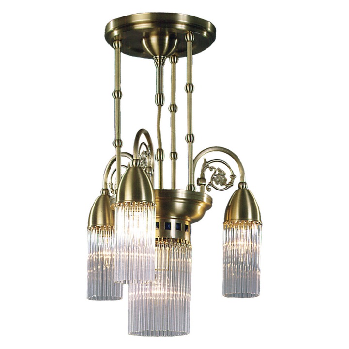 Lustra Reglabila LU 1524/3+1 BRONZE 3x40W E14 + 1x60W E27 Baza Metal Auriu si Abajur Turturi de Sticla Cristalinizata ORION