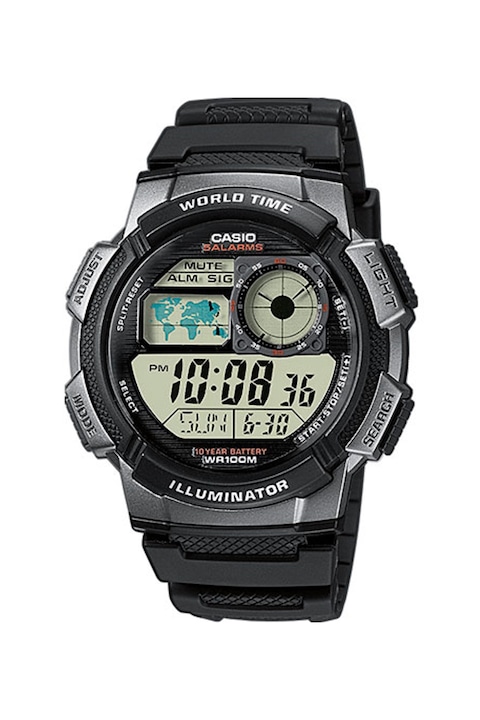 Casio, Цифров часовник с каишка от смола, Черен