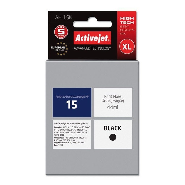 Cerneala AH-15N inlocuitoare pentru HP 15 C6615N, ActiveJet, 44 ml, Negru