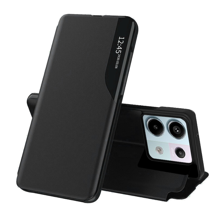 Капак, съвместим с Xiaomi Redmi Note 13 Pro 5G/Poco X6, Устойчив на удар, H44, Екологична кожа, Черен катран