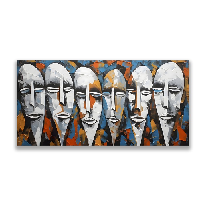 Картина на платно, LuxCanva® A1381, Маски, 60 X 120 CM, 100% памучно платно 400g/m2, Дървена рамка, Художествена галерия, Хора, Модерно изкуство, Абстракт, Всекидневна, Живи цветове