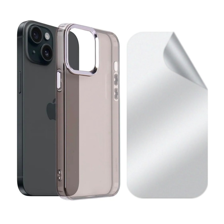 Set Folie Hydrogel Regenerabil Matte si Husa Silicon 1.5MM Flexibil TPU pentru Samsung Galaxy S23 FE, Anti-Amprenta, Smoky Color, Negru