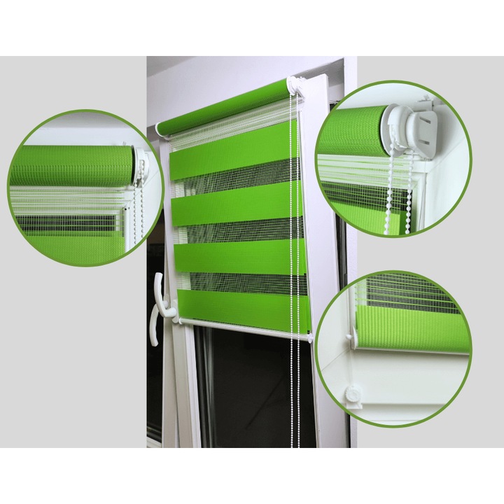 Ролетна щора Time4blinds Classic, ден и нощ, Щора, P+R, Текстил,1400x2500, Лайм, Вдясно