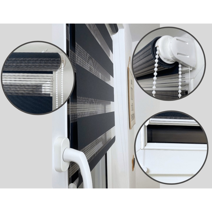 Ролетна щора Time4blinds Classic, ден и нощ, Щора, P+R, Текстил,1200x2500, Антрацит, Вляво