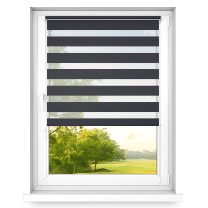 Ролетна щора Time4blinds Classic, ден и нощ, Щора, P+R, Текстил,600x1400mm, Антрацит, Дясна страна