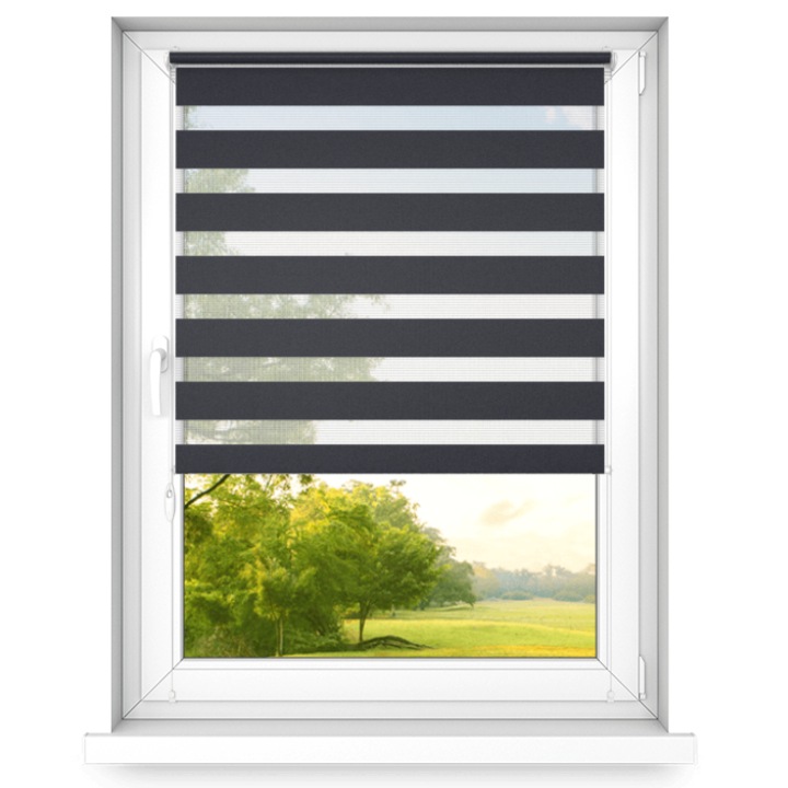 Roleta textila, Clasica, Time4blinds, instalare non-invaziva, rulou Zi si Noapte, Jaluzea, P+R, Gri, 400x2500 mm actionare pe partea dreapta