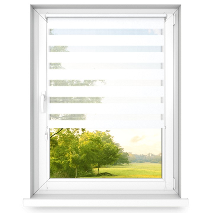 Roleta textila, Clasica, Time4blinds, instalare non-invaziva, rulou Zi si Noapte, Jaluzea, P+R, Alb, 800x1000 mm actionare pe partea stanga