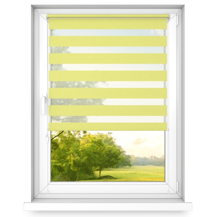 Roleta textila, Clasica, Time4blinds, instalare non-invaziva, rulou Zi si Noapte, Jaluzea, P+R, Galben, 1100x1900 mm actionare pe partea dreapta