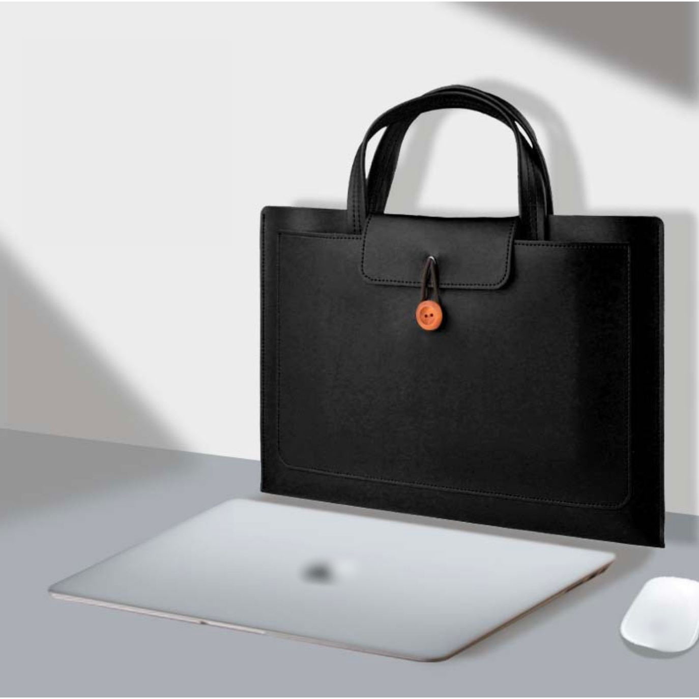 Geanta pentru laptop, tip servieta, 3 compartimente, piele ecologica, negru, 16 inch, compatibila cu MacBook AleFla Eshop