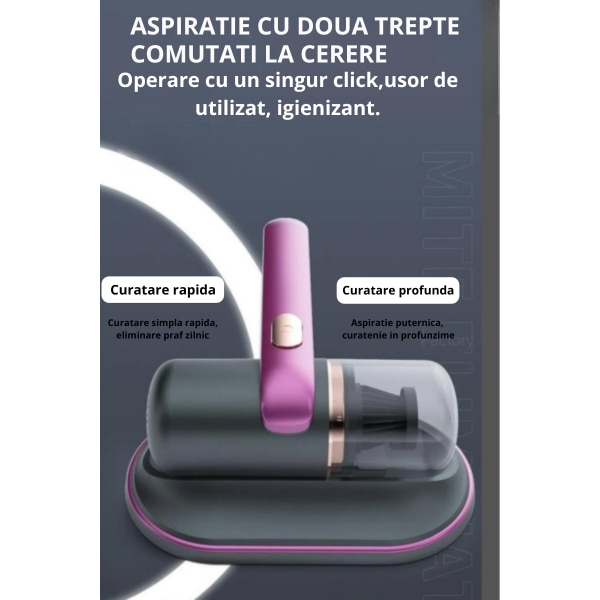 Aspirator Antiacarieni Tehnologie UV cu elemente de filtrare, Putere de Aspirare mare, Portabil cu acumulator si Multifunctional, Violet