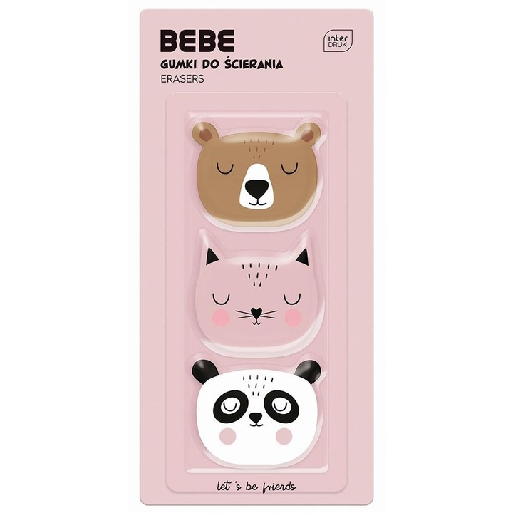 Set 3 gume de sters, Interdruk, Cu model, Multicolor