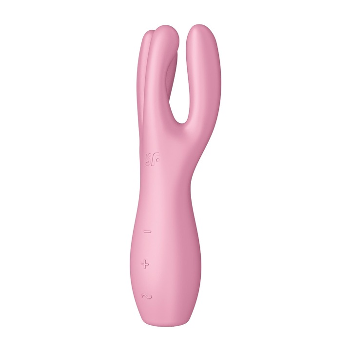 Lay-on vibrátor, Satisfyer Threesome 3, szilikon, rózsaszín, 135x40 mm, elemkészlet tartalmazza