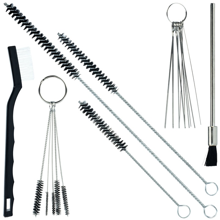 Kit 17 instrumente pentru curatare pistol de vopsit, Rosfix, Negru/Argintiu