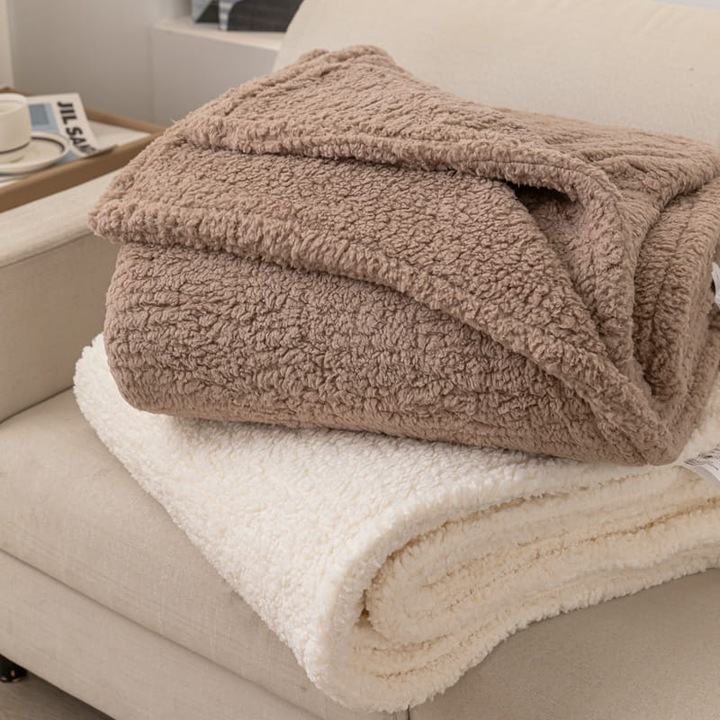 Patura din lana, Spod Igly i Nitki, 80x160cm, moale, calduroasa, culoare bej