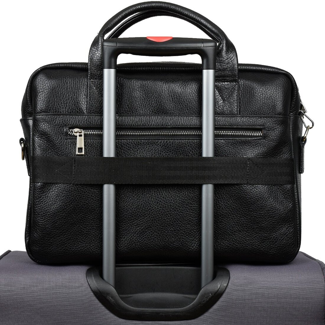 Geanta pentru laptop, Beltimore, Piele naturala, 40 x 15 x 30 cm, Negru