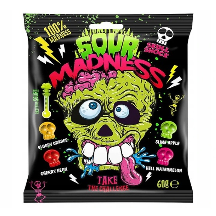 Bomboane Acre Sour Madness Skull Shock 60g