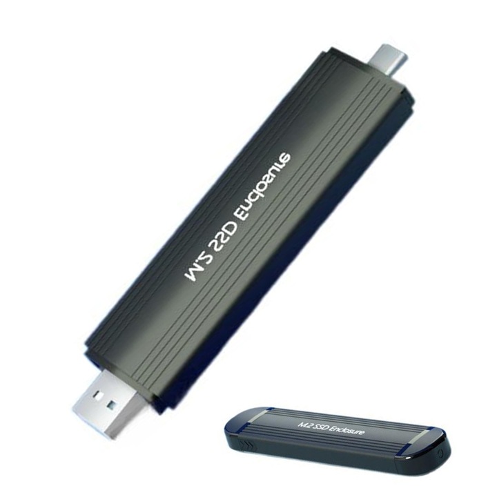 Външен SSD корпус, Jeswo, M.2 NVMe SATA, JESWO, Type A/Type-C 2-in-1, 10 Gbps, USB 3.1, M-Key/M&B-Key, алуминиева сплав, преносим