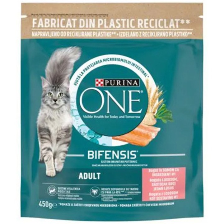 Суха храна за котки Purina One Adult, Сьомга, 450 гр