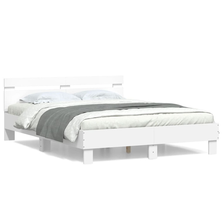 Cadru de pat cu tablie vidaXL, alb, 140x190 cm, lemn prelucrat, 16.4 kg