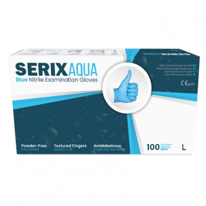 Set 100 Manusi Examinare Nitril Albastre, Nepudrate, Serix Aqua ZF (L)